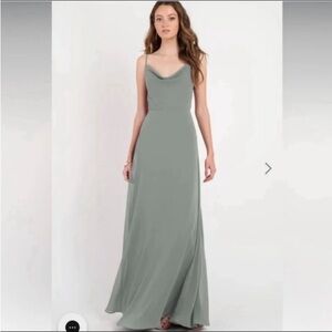 Jenny Yoo Colby Luxe Chiffon Slip Dress Eucalyptus Size 12